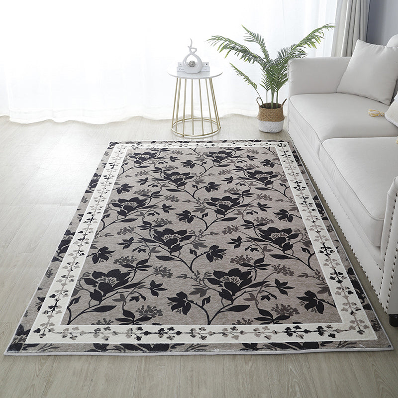 Flower Pattern Simple Rug Polyester Yellow Rug Washable Rug for Home Decor