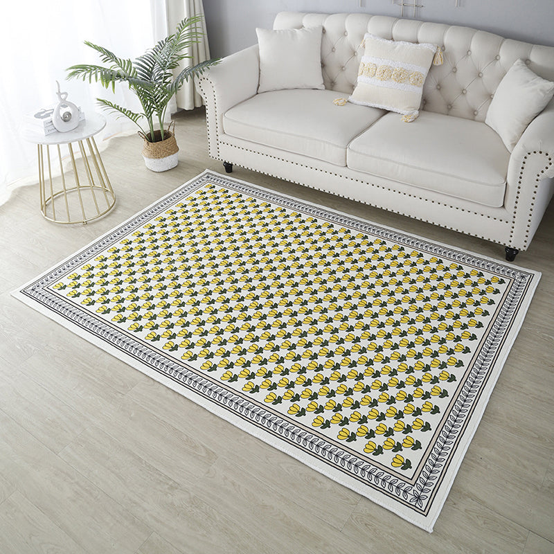 Flower Pattern Simple Rug Polyester Yellow Rug Washable Rug for Home Decor