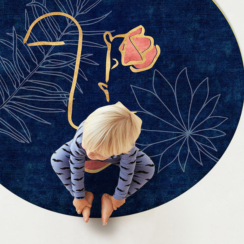 Navy Modern Rug Polyester Abstract Print Rug Washable Rug for Living Room