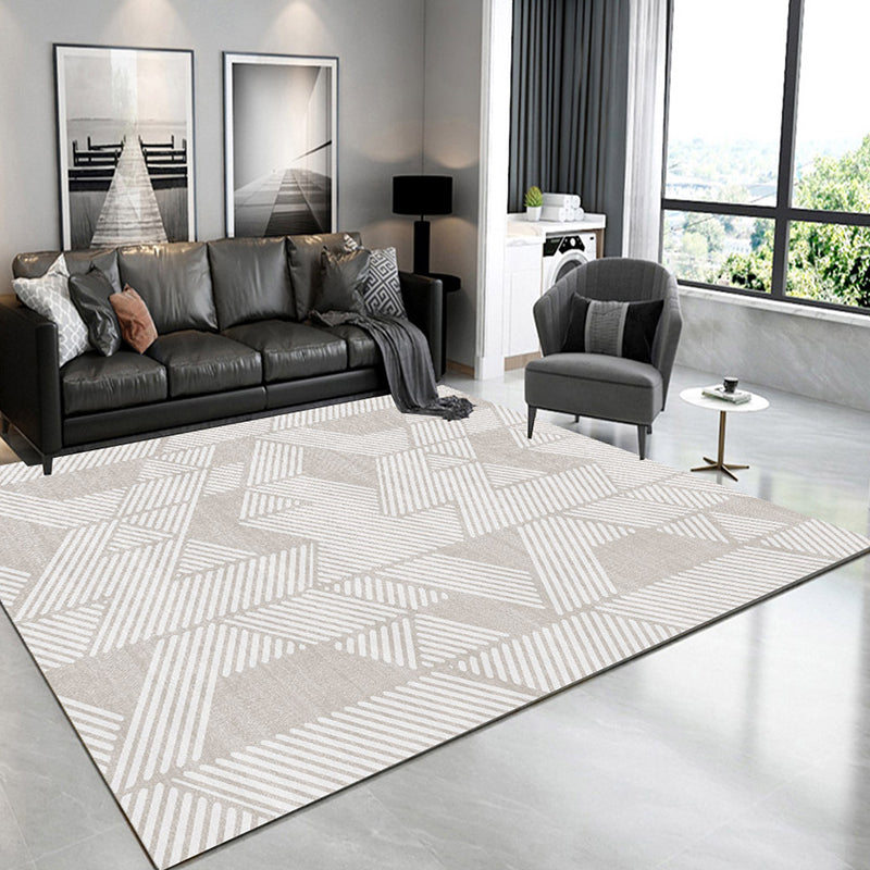 Beige Casual Rug Polyester Striped Rug Stain Resistant Rug for Living Room
