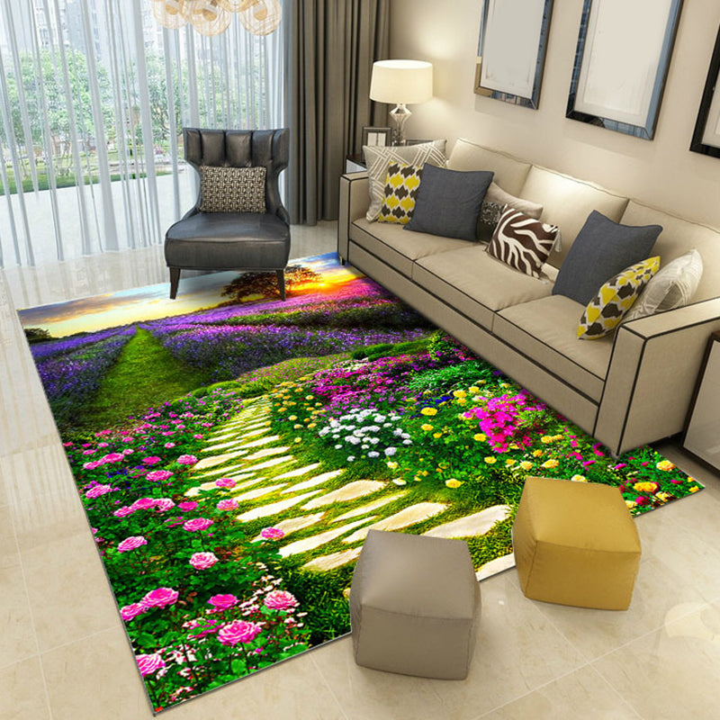 Modern Green Rug Polyester 3D Print Rug Tear Resistant Rug for Drawing Room