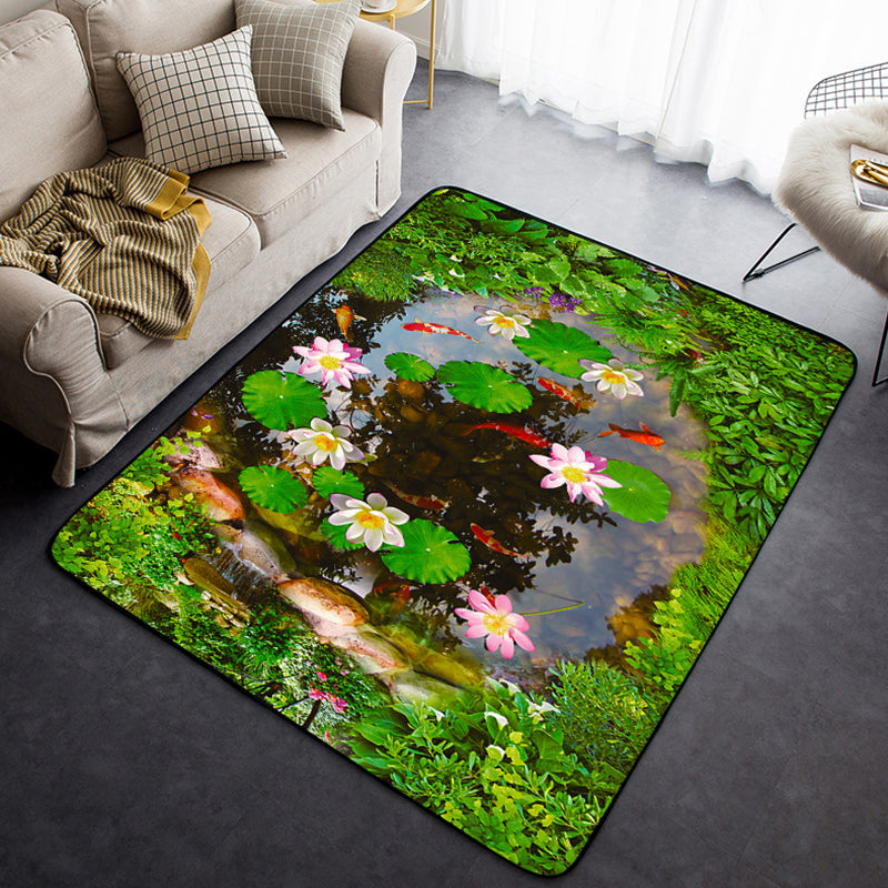 Modern Green Rug Polyester 3D Print Rug Tear Resistant Rug for Drawing Room
