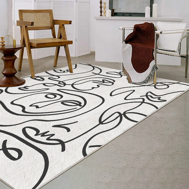 Apricot Abstract Line Rug Polyester Modern Rug Washable Rug for Drawing Room