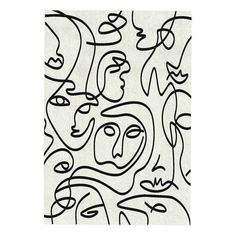 Apricot Abstract Line Rug Polyester Modern Rug Washable Rug for Drawing Room