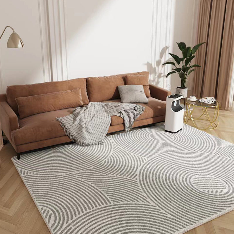 Light Grey Modern Rug Polyester Irregularity Line Rug Washable Rug for Living Room