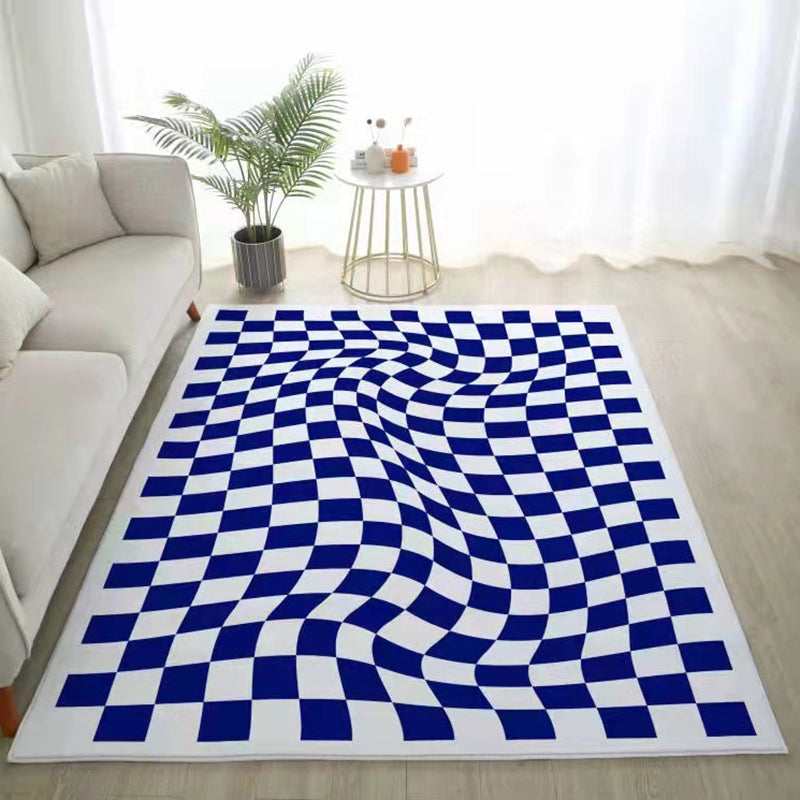 Sapphire Modern Rug Polyester Check Pattern Rug Washable Rug for Living Room