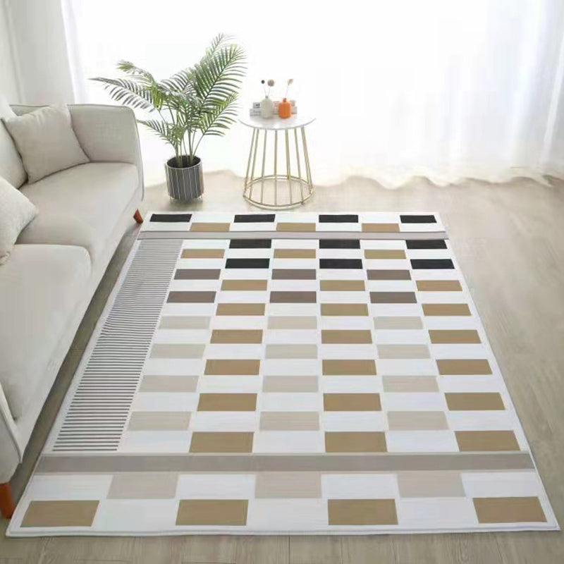 Sapphire Modern Rug Polyester Check Pattern Rug Washable Rug for Living Room