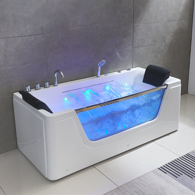 Modern Rectangle Acrylic Bathtub Back to Wall with Massage Device and Drain Bath Tub