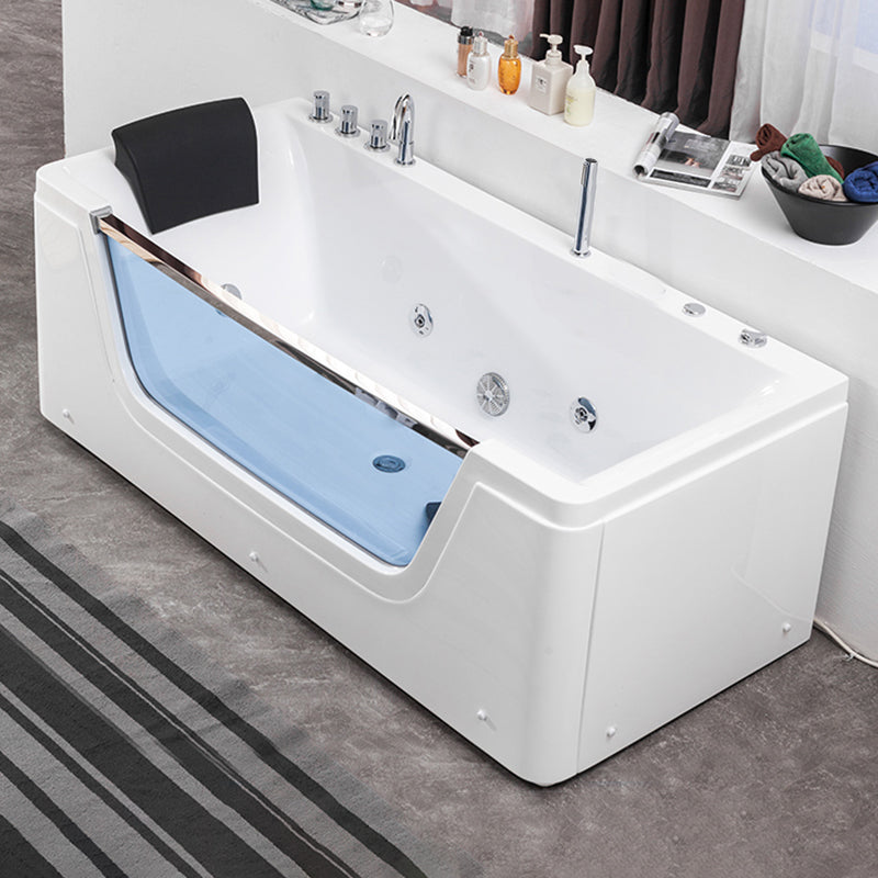 Modern Rectangle Acrylic Bathtub Back to Wall with Massage Device and Drain Bath Tub