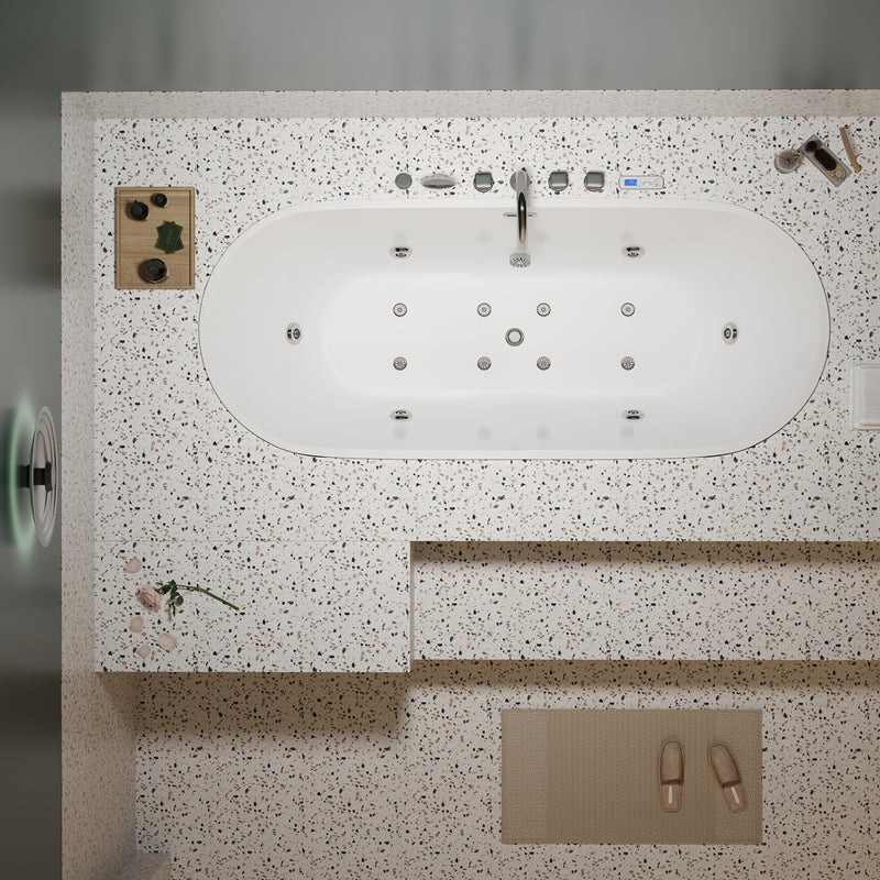 Modern White Ellipse Embedded Bathtub Acrylic with Drain Bath Tub
