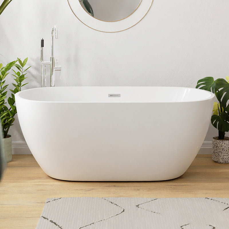 White Oval Bathtub with Drain Acrylic Soaking Freestanding Tub