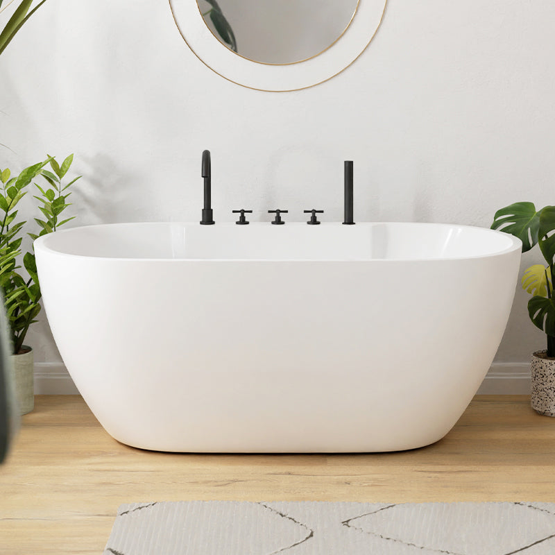White Oval Bathtub with Drain Acrylic Soaking Freestanding Tub