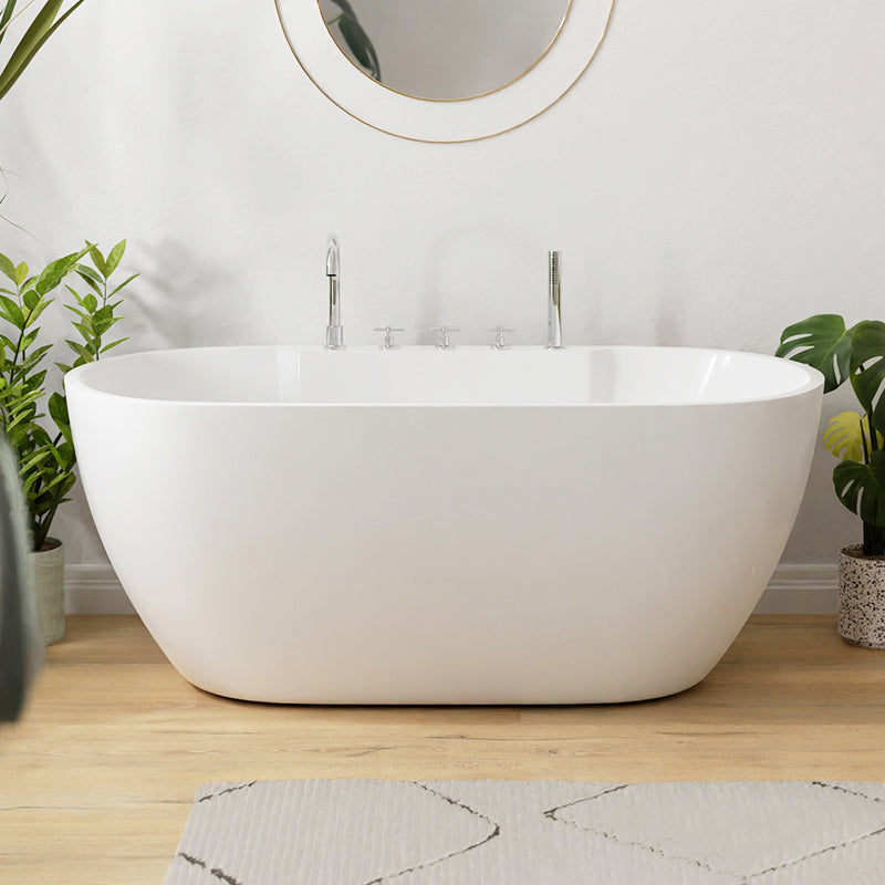 White Oval Bathtub with Drain Acrylic Soaking Freestanding Tub