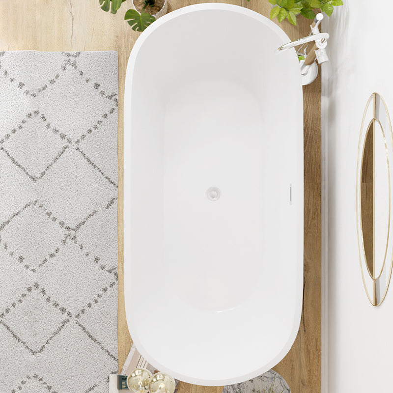 White Oval Bathtub with Drain Acrylic Soaking Freestanding Tub