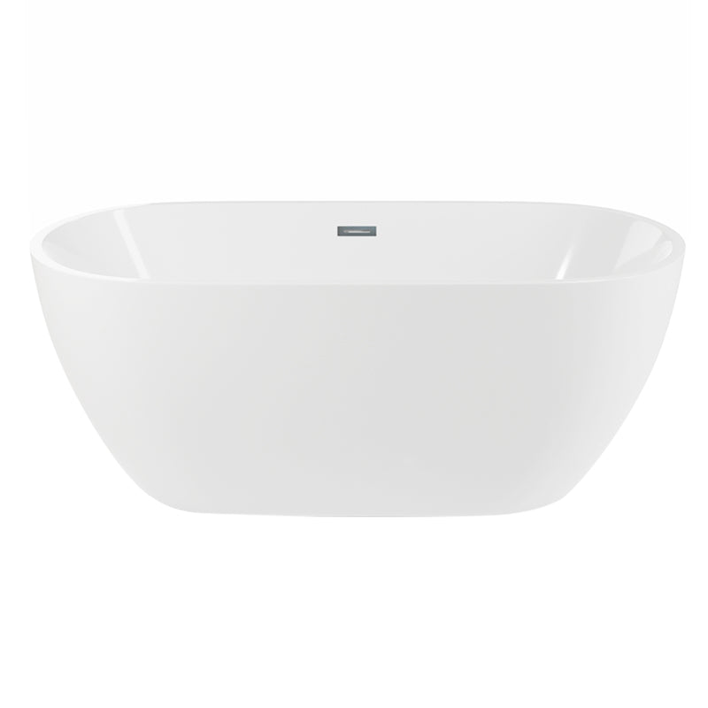 White Oval Bathtub with Drain Acrylic Soaking Freestanding Tub