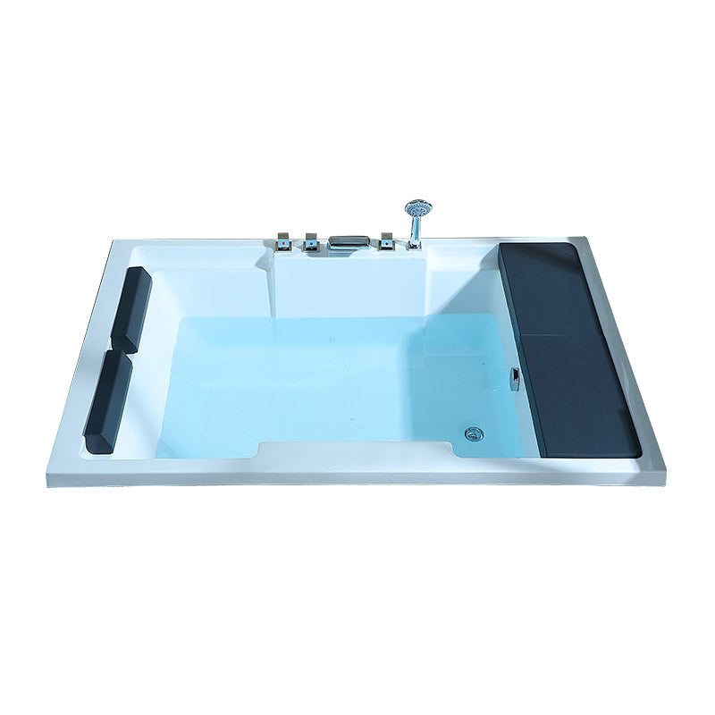 White Acrylic Rectangular Bathtub Contemporary Drop-in Tub with Internal Drain