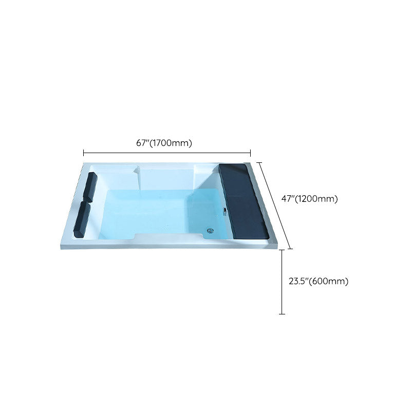 White Acrylic Rectangular Bathtub Contemporary Drop-in Tub with Internal Drain