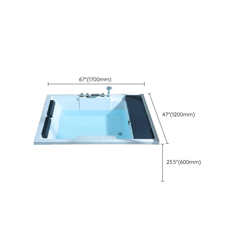 White Acrylic Rectangular Bathtub Contemporary Drop-in Tub with Internal Drain