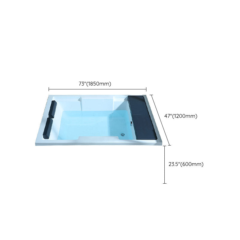 White Acrylic Rectangular Bathtub Contemporary Drop-in Tub with Internal Drain