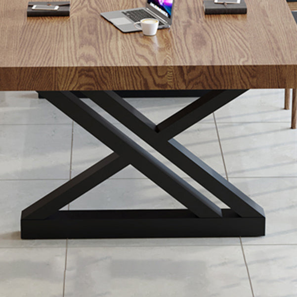 Industrial Solid Wood Writing Desk Trestle Base 29.53" Tall Office Desk