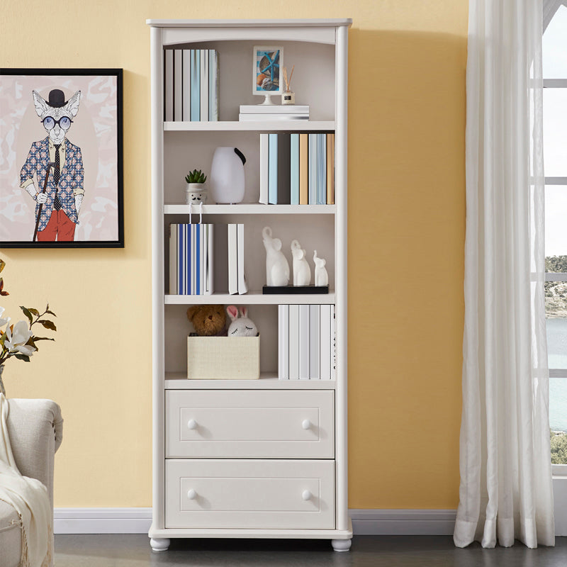 Closed Back Modern Bookcase Standard White Wooden Bookshelf with Shelves