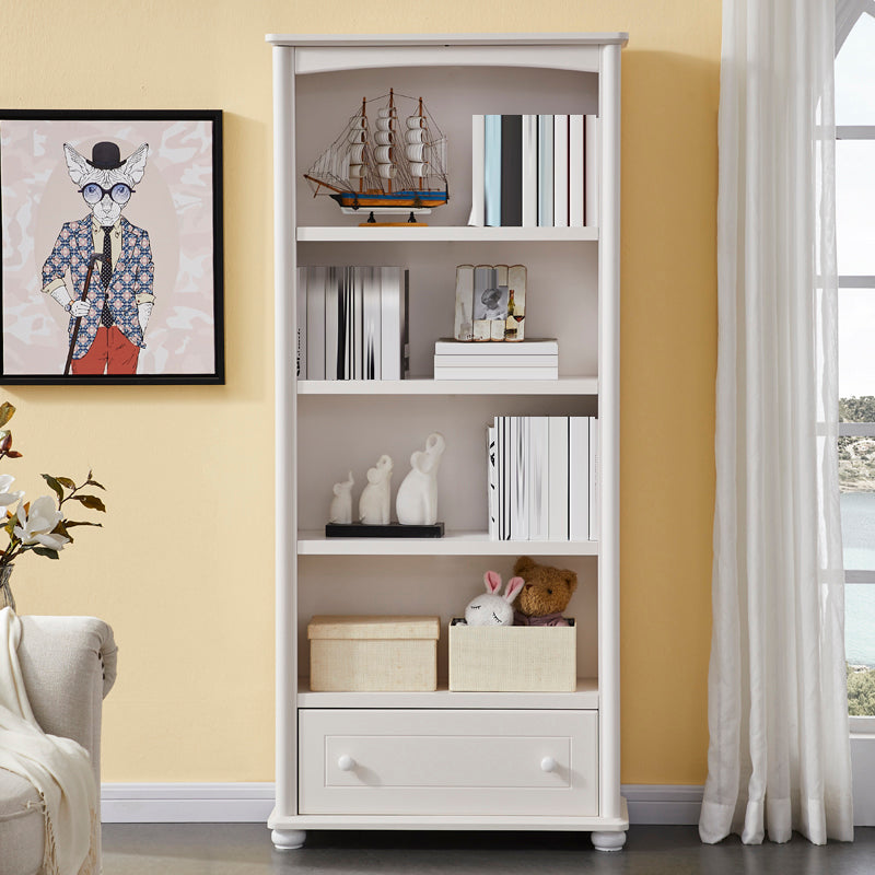 Closed Back Modern Bookcase Standard White Wooden Bookshelf with Shelves
