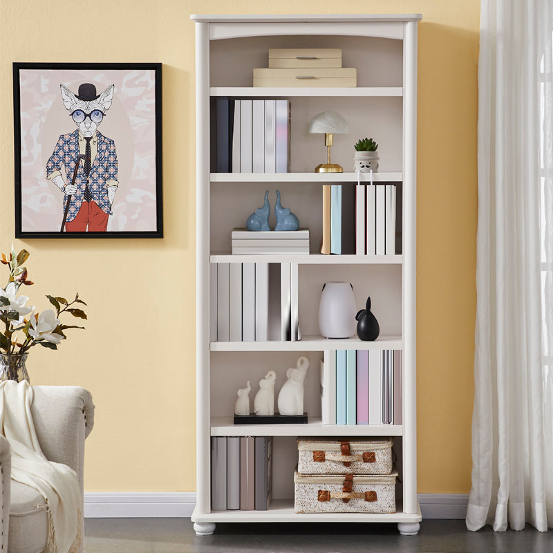 Closed Back Modern Bookcase Standard White Wooden Bookshelf with Shelves