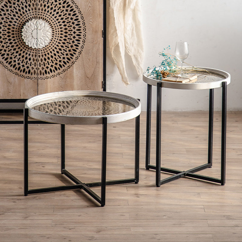 French Country Side Table Glass Top Single Accent Side Table