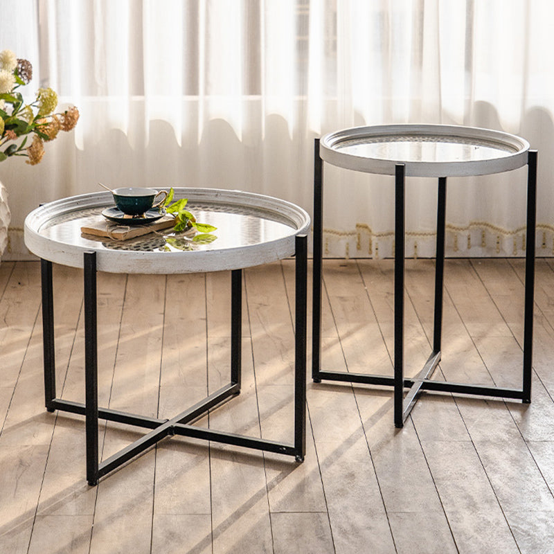 French Country Side Table Glass Top Single Accent Side Table