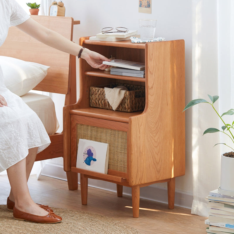 14" Wide Side Table Oak Accent Side Table with Storage for Living Room