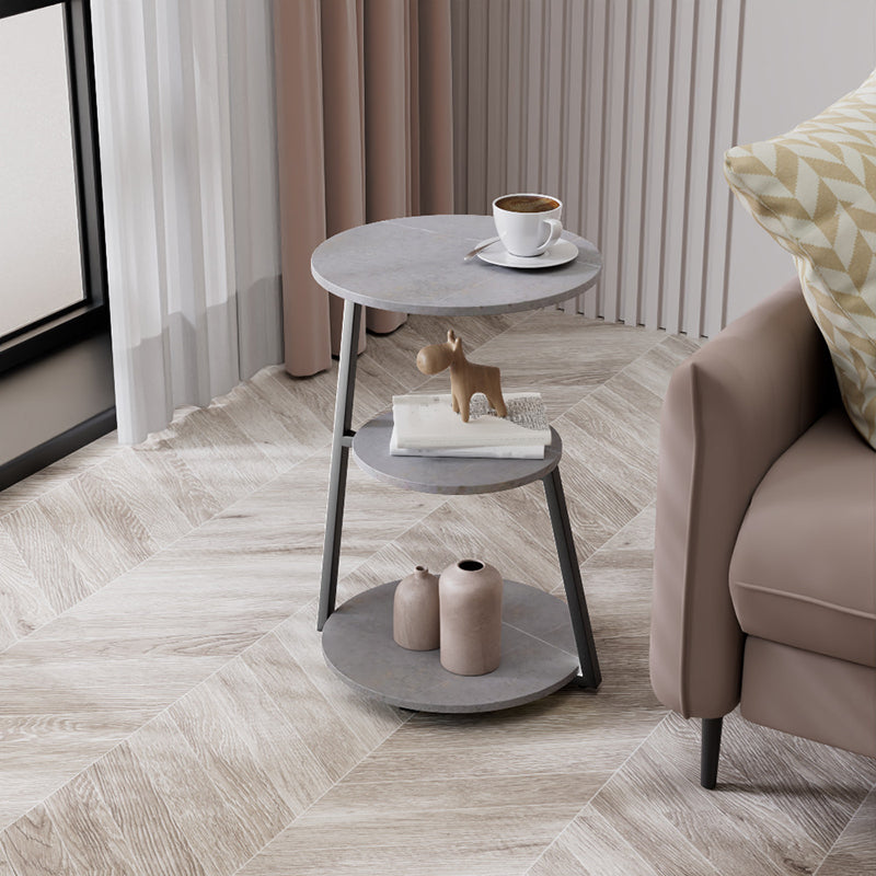 Glam Metal Side Table with Shelves Round Stone Top Accent Side Table