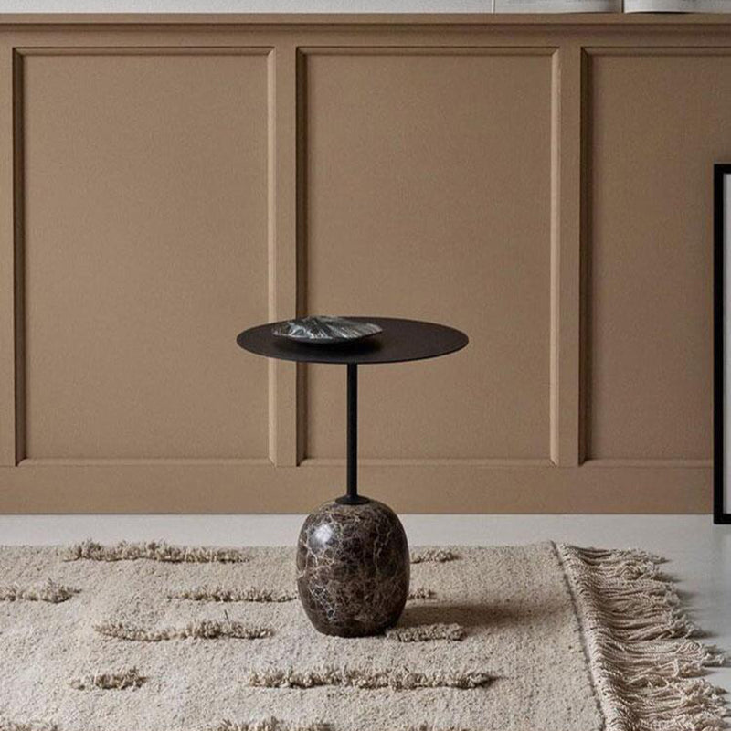 Modern Black/White Metal End Table Marble Pedestal Side Table