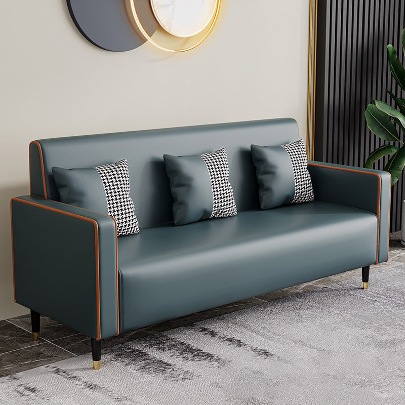Cushions Square Arm Sofa Leather and Wood Seating with Pillows