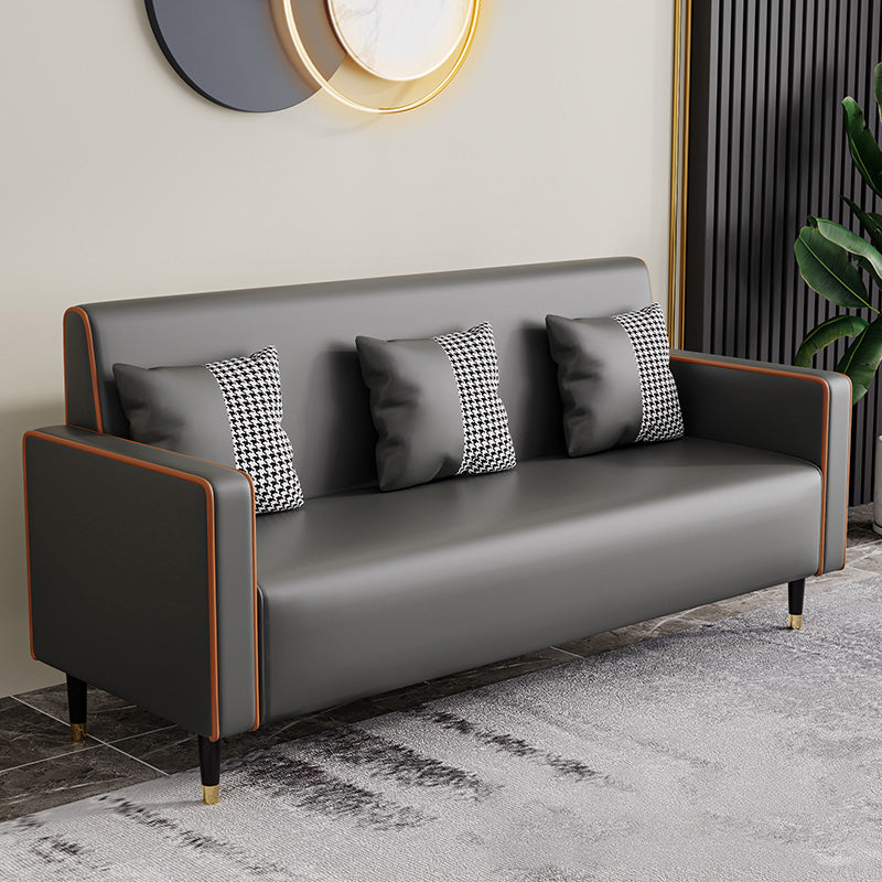 Cushions Square Arm Sofa Leather and Wood Seating with Pillows