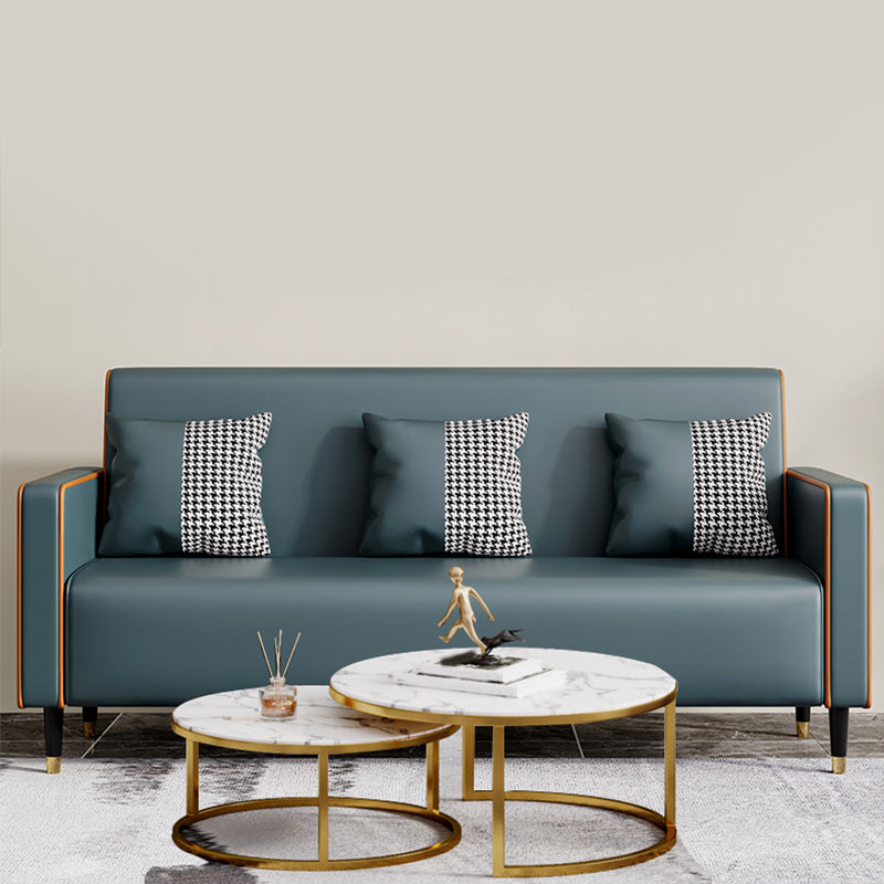 Cushions Square Arm Sofa Leather and Wood Seating with Pillows