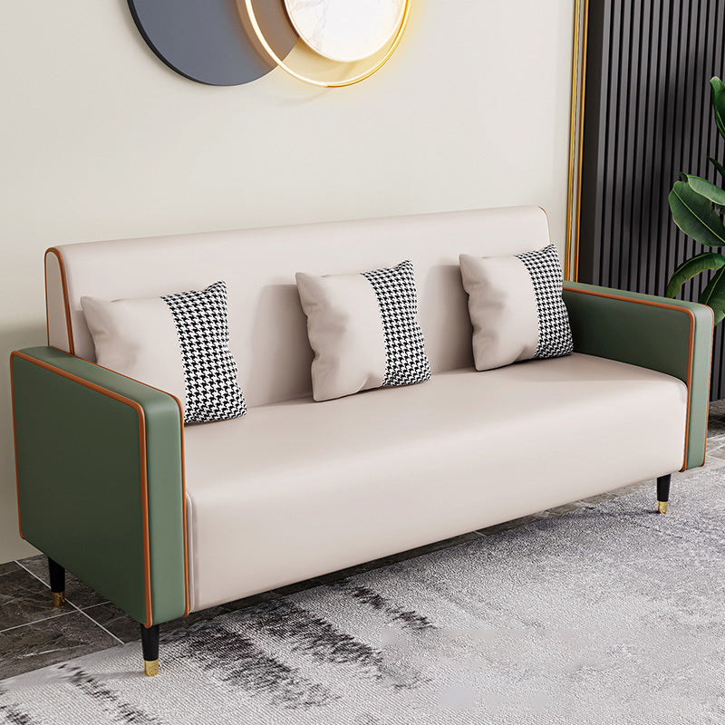 Cushions Square Arm Sofa Leather and Wood Seating with Pillows