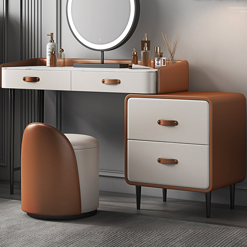 Stone Top Make-up Vanity Orange Solid Wood Vanity Dressing Table Set