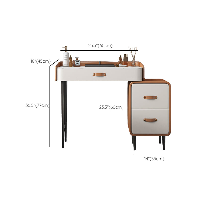 Stone Top Make-up Vanity Orange Solid Wood Vanity Dressing Table Set