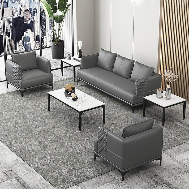Modern Living Room Sofa Tuxedo Arm Sofa with Pillow and Black Metal Legs