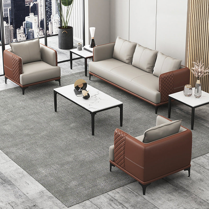 Modern Living Room Sofa Tuxedo Arm Sofa with Pillow and Black Metal Legs