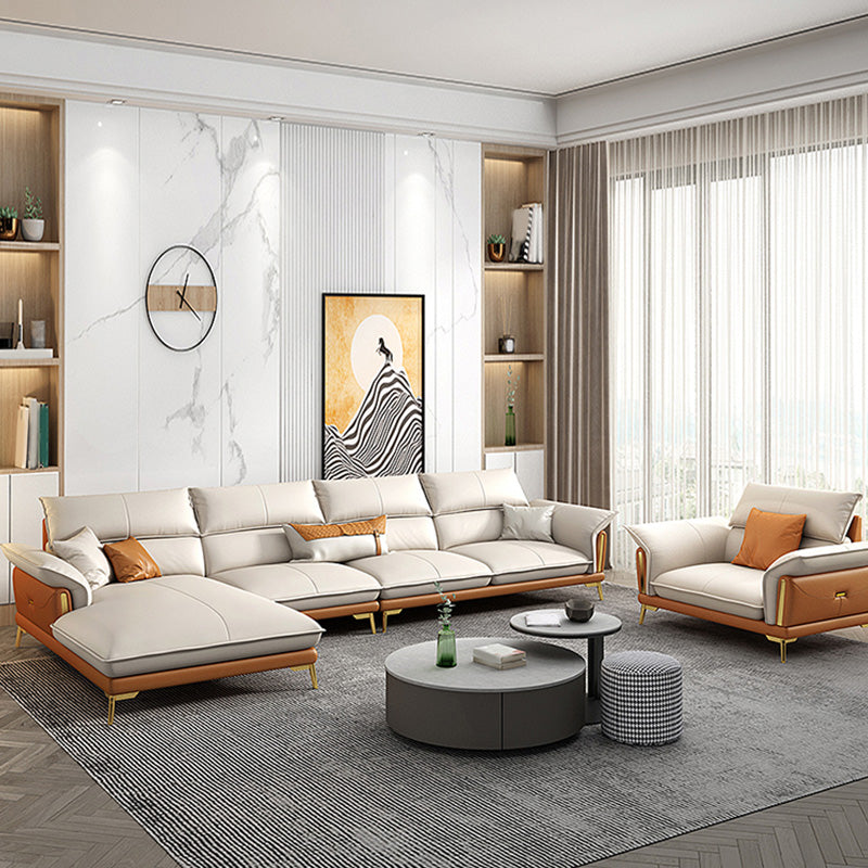 Glam Leather Living Room Seating Flared Arm Cushions White Settee