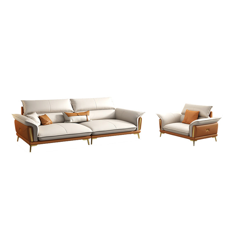 Glam Leather Living Room Seating Flared Arm Cushions White Settee