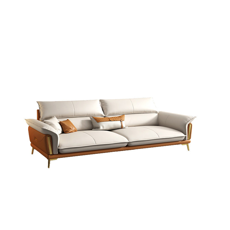Glam Leather Living Room Seating Flared Arm Cushions White Settee