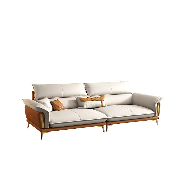 Glam Leather Living Room Seating Flared Arm Cushions White Settee