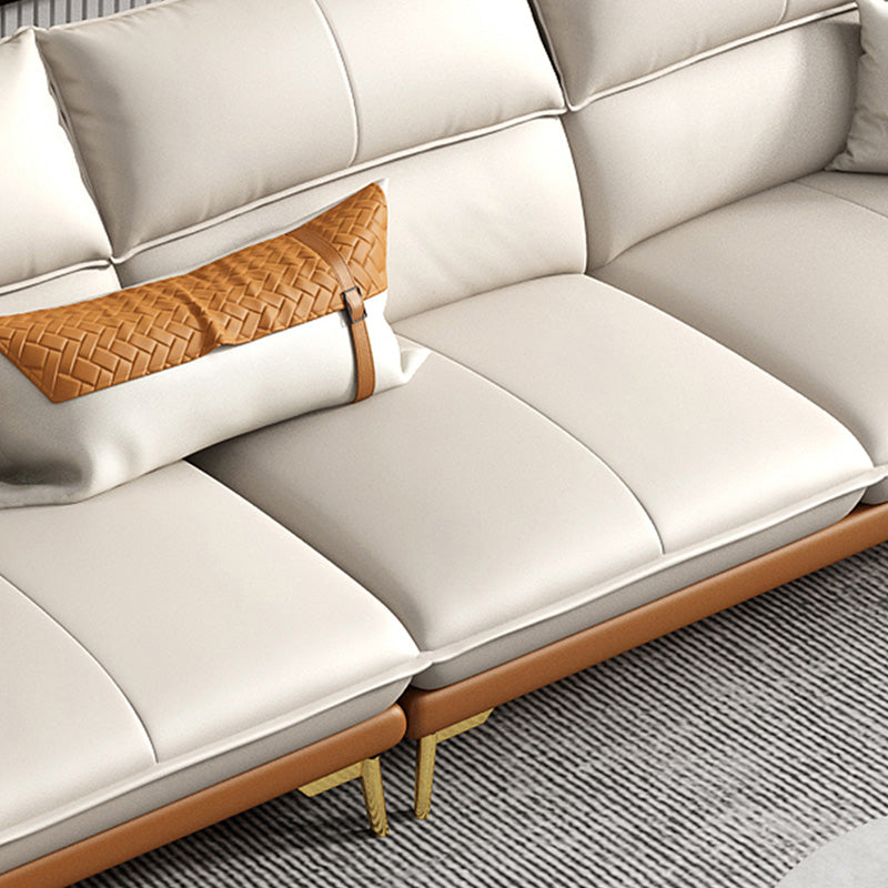 Glam Leather Living Room Seating Flared Arm Cushions White Settee
