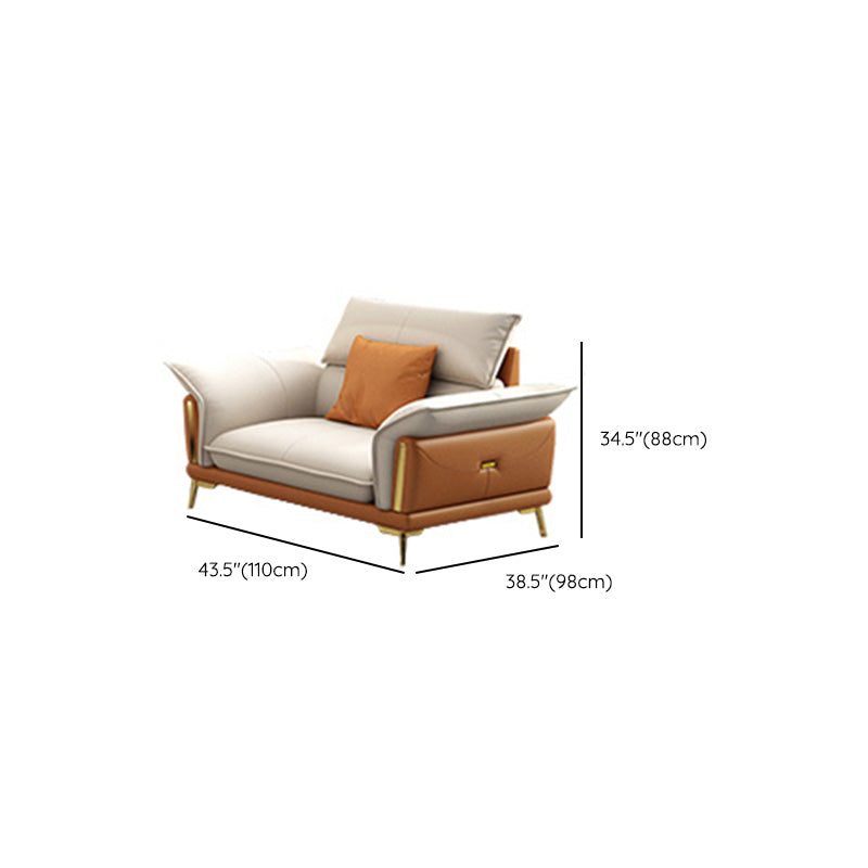 Glam Leather Living Room Seating Flared Arm Cushions White Settee
