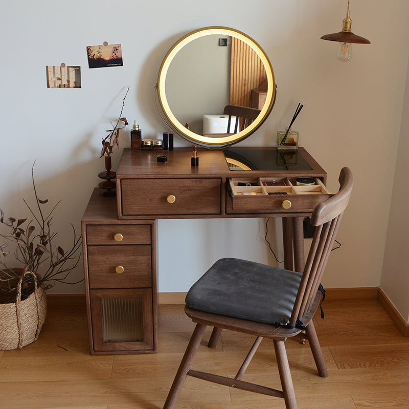 Solid Wood Dresser Table Storage Box Vanity Set with Makeup Table and Stool