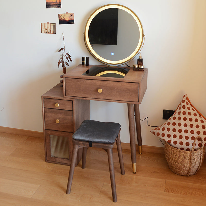 Solid Wood Dresser Table Storage Box Vanity Set with Makeup Table and Stool