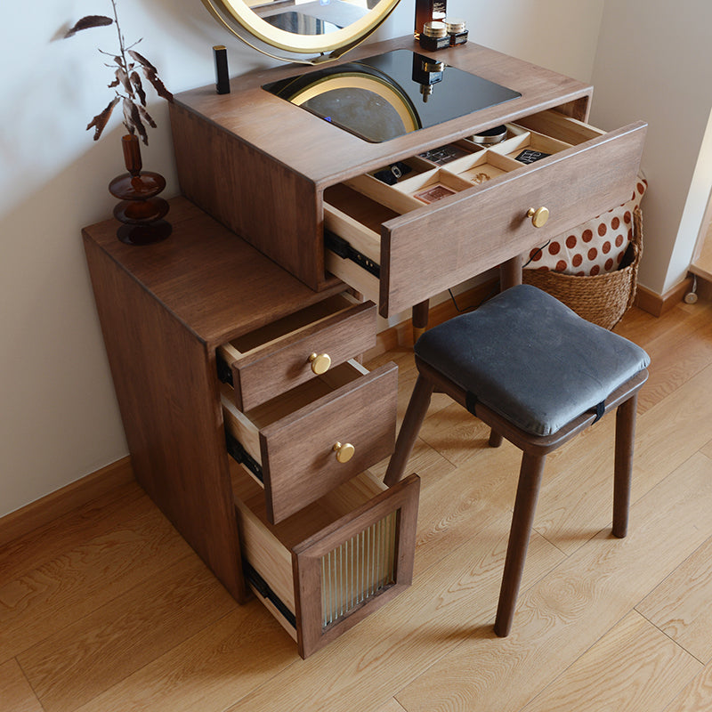 Solid Wood Dresser Table Storage Box Vanity Set with Makeup Table and Stool