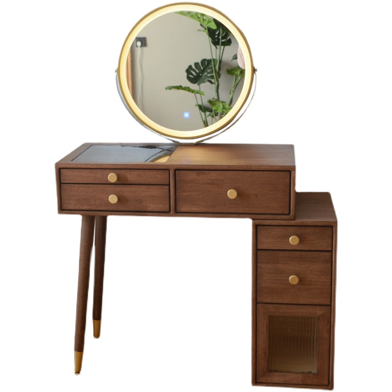 Solid Wood Dresser Table Storage Box Vanity Set with Makeup Table and Stool